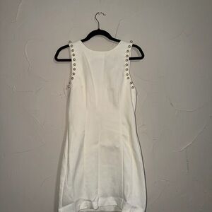 Pearl-Trim Sleeveless White dress